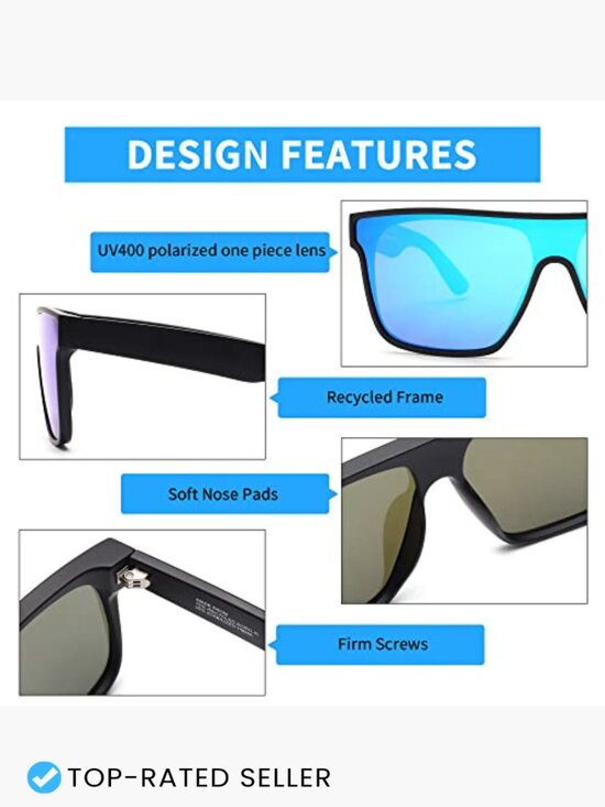 Oversized Square Polarized Sunglasses One Piece Shield Shades UV400 Retro Shield main image 6